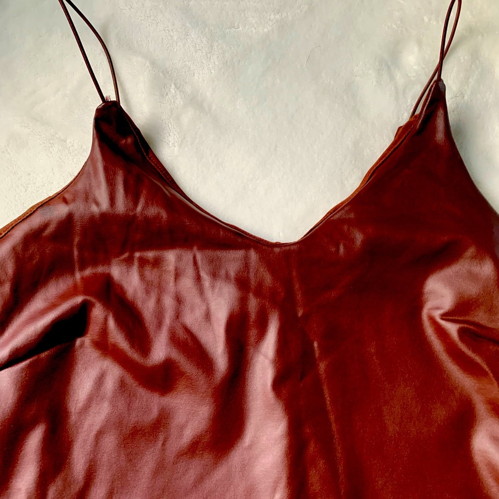 Leather Burgundy spaghetti strap bodysuit